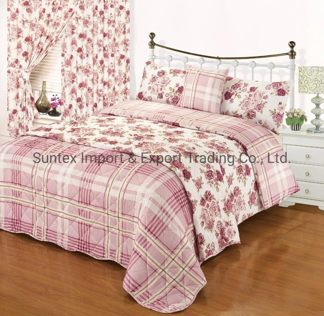 Floral Pattern 7PCS Bedspread Quilt Set with Duvet Cover Pillowshams Curtains