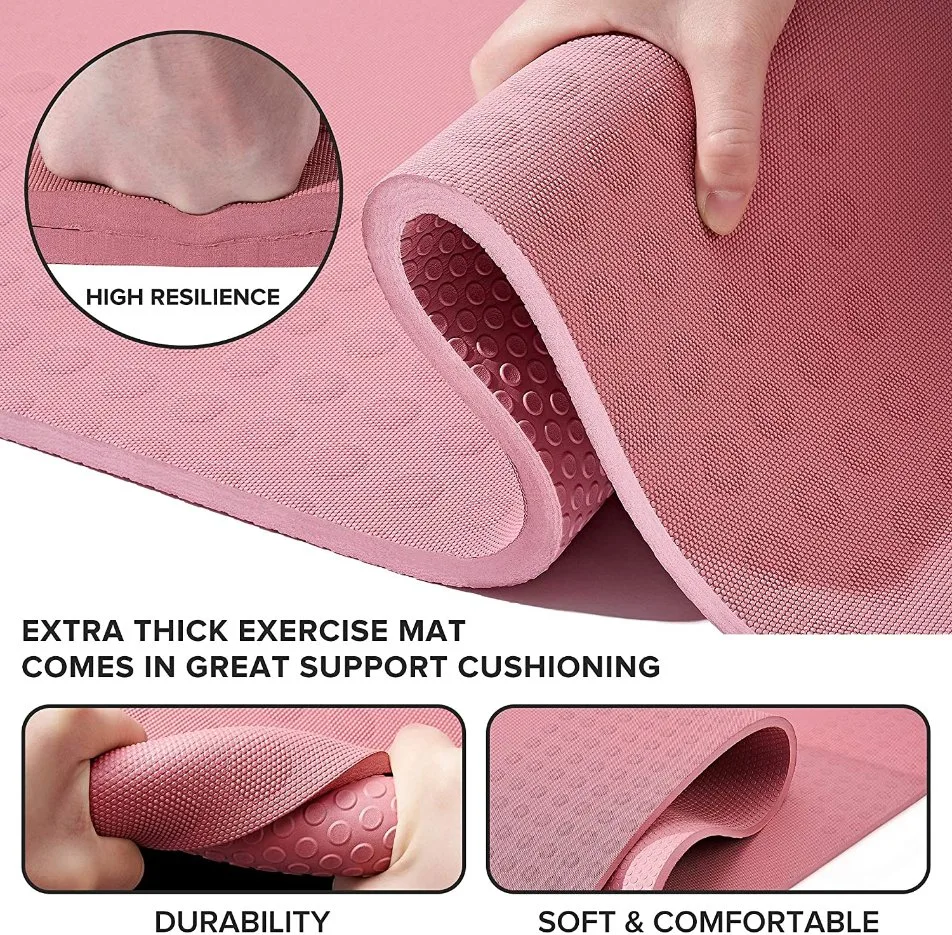 Extra Thick Yoga and Exercise Mat Non-Slip High Resilience TPE Pilates Mat with Carrying Strap 72''lx26''wx2/5inch (10mm)