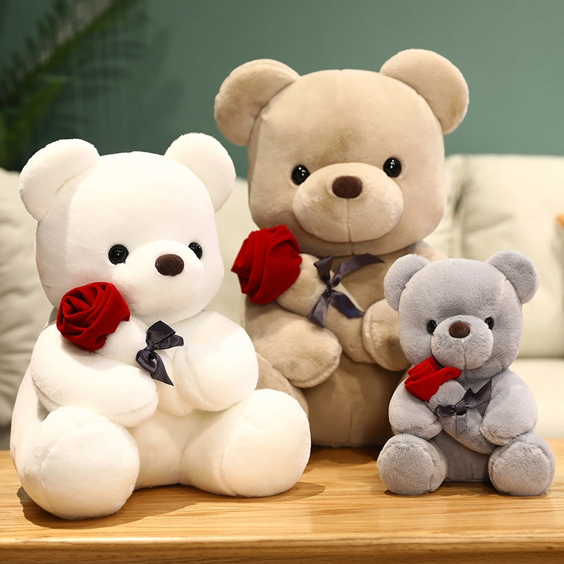 Valentine Day Gift 2023 Teddy Bear with Rose Flower 23cm Plush Valentine Day Bear