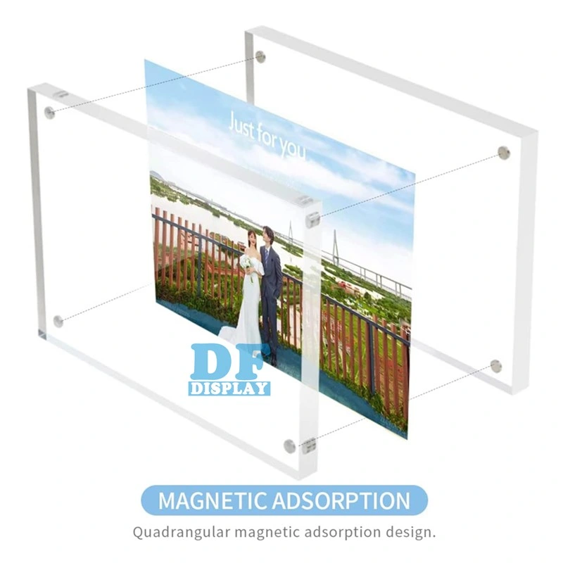 Cheap Products Acrylic Picture Frames Free Standing, Clear Crystal Double Side Magnets Picture Frame, Office Desktop Magnetic Lucite Photo Frame