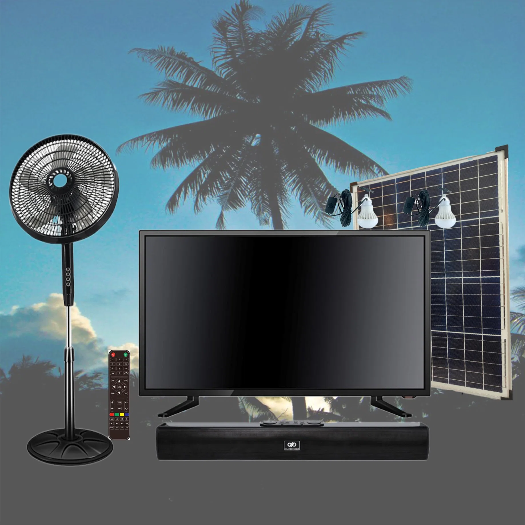 Barre de son solaire Home TV système d'éclairage téléphone récepteur, USB, panneau solaire charge support Bluetooth radio FM portable Haut-parleur système solaire