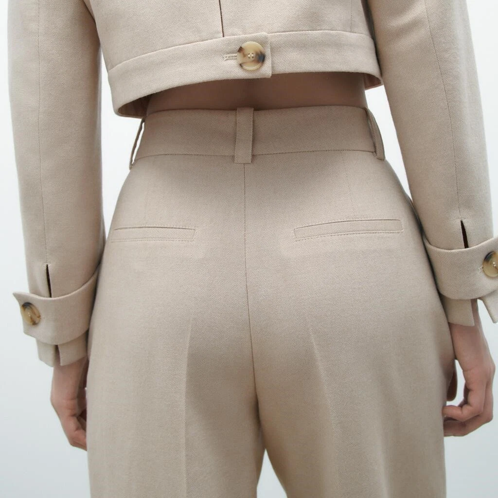Calças de cintura subida para mulher Ladies Girl Fashion Woven com Bolso debruado