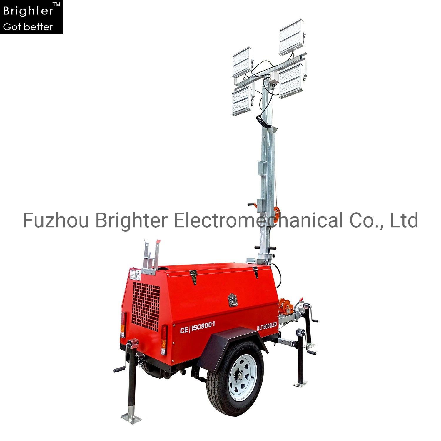 Trailer-Mounted Movable Compact Mobile Light Tower with LED Lamp and 9m Height Mast for Emergency