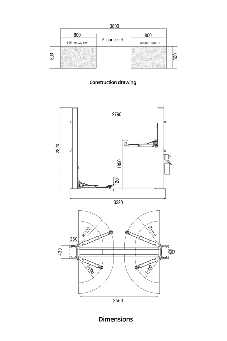 Factory Floor Plate Hydraulic One Side Manual Release Two Post Car Lift Car Lifter