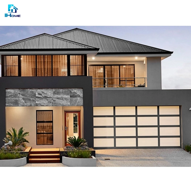 Aluminum Alloy Material Frosted Glass Modern Black Garage Door with Customers Hardware