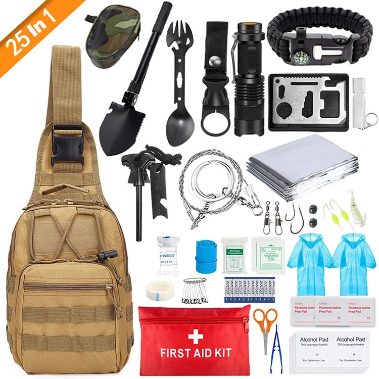 Military Style 25 in 1 Outdoor Camping Equipment Survival Medical Multifunctional Sos Emergency Supplies Ifak Bag