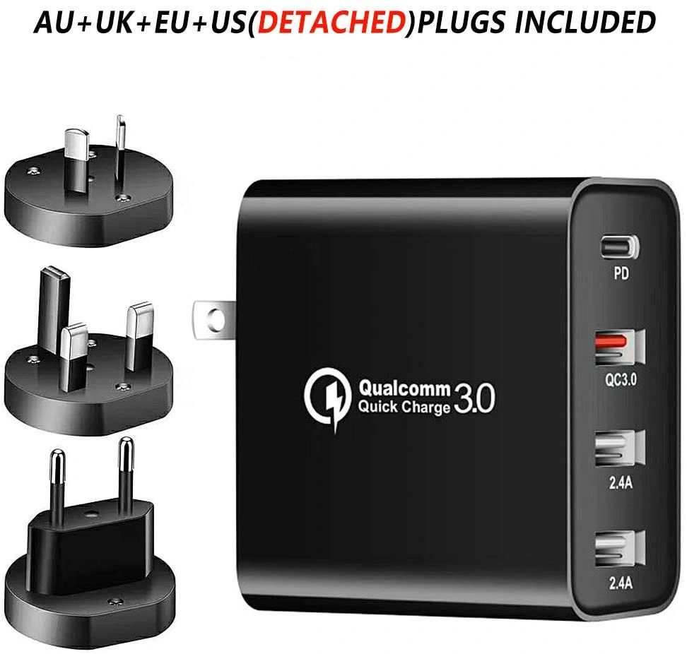 Pd Fast Charger Adapter 48W 4 Port USB Wall Charger Quick Charger with QC 3.0 Au Us EU UK Plug