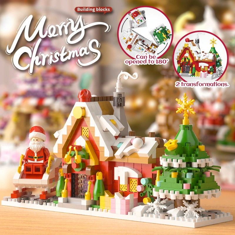 Christmas Tree Store Christmas Snowy House Building Block with Sound Luz