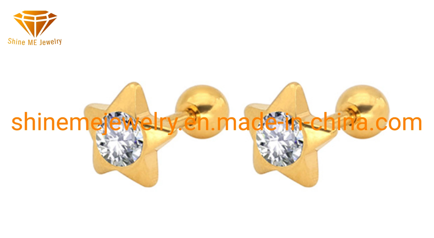 Fashion Titanium Steel Inlaid Zircon Small Earrings Stainless Steel Ball Exquisite Pentagram Earrings for Women Er2933