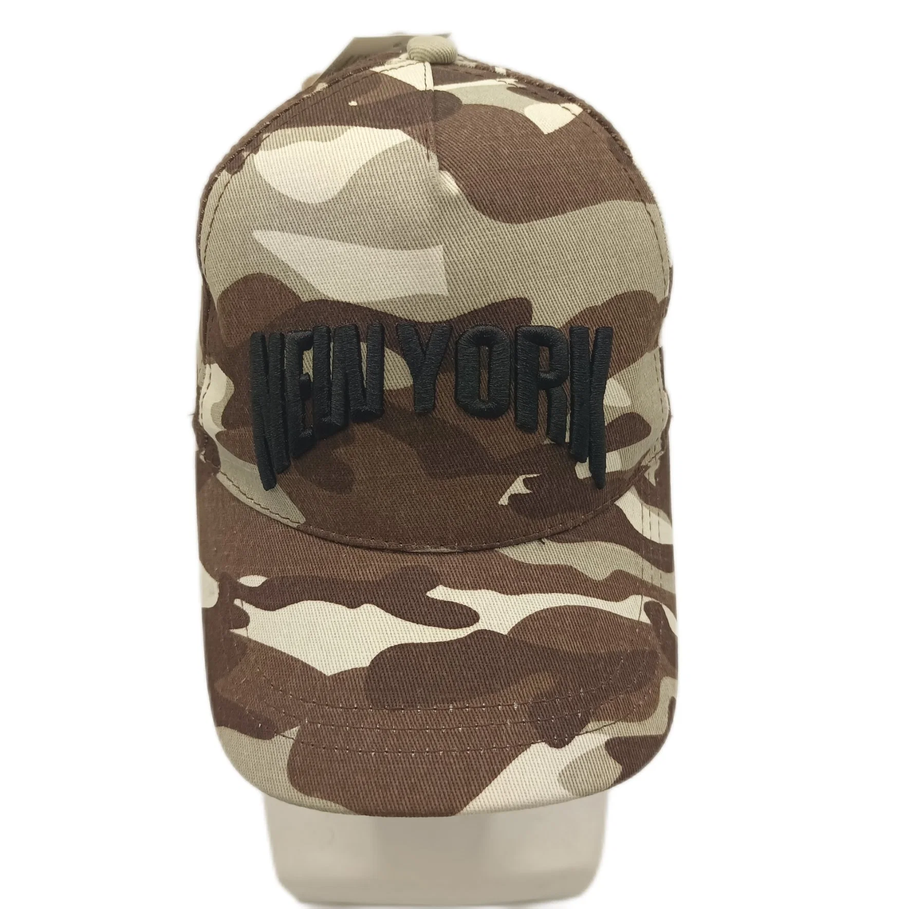 High quality/High cost performance  Custom Summer Men Camouflage Aop Letter 3D Embroidery Back 7-Hole Plastic Buckle 5 Panel Baseball Cap