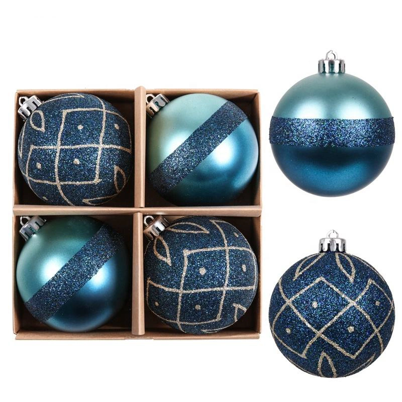 6cm Luxury Dark Blue Plastic Glitter Christmas Tree Decorations Balls
