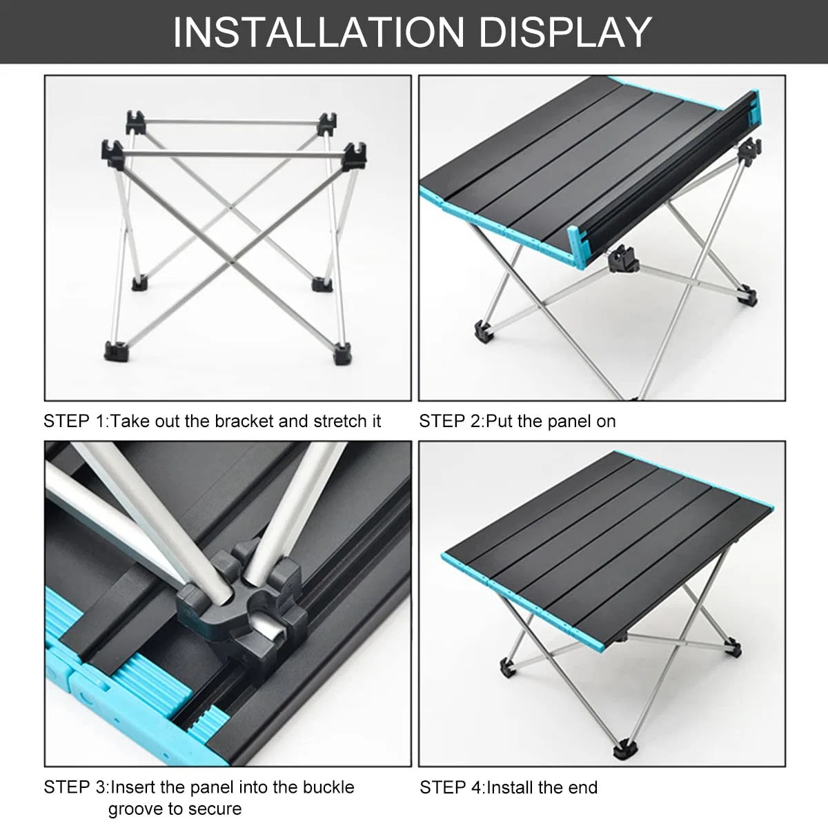 Black Portable Beach Picnic Table Lightweight Aluminum Compact Side Camping Table