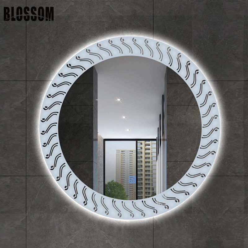 الحمام ذكي LED ضوء المضاء تصميم مستدير تجميل الجدار تزيين مرآة مع مزيل الضباب