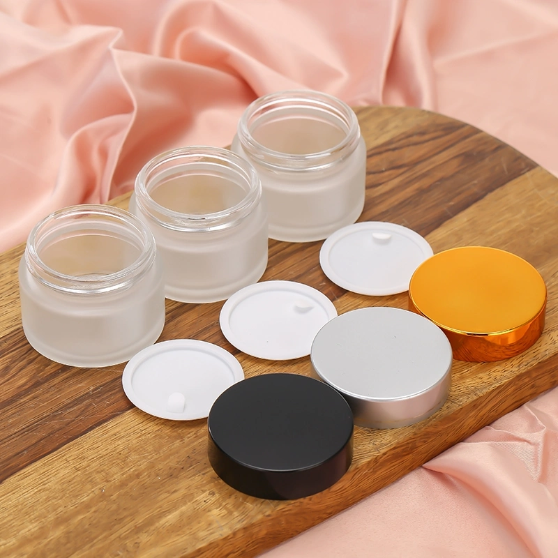 pot de crème pour le visage en verre dépoli blanc, 5g/10g/15g/20g/30g/50g/60g/80g/100g Pots avec couvercles dorés