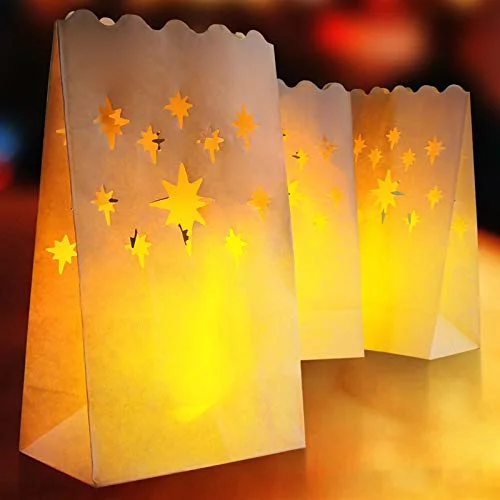 Electronicheart 10PCS Lanterna de papel bag suporte para velas decorativas para decoração da festa de casamento romântico Inicial