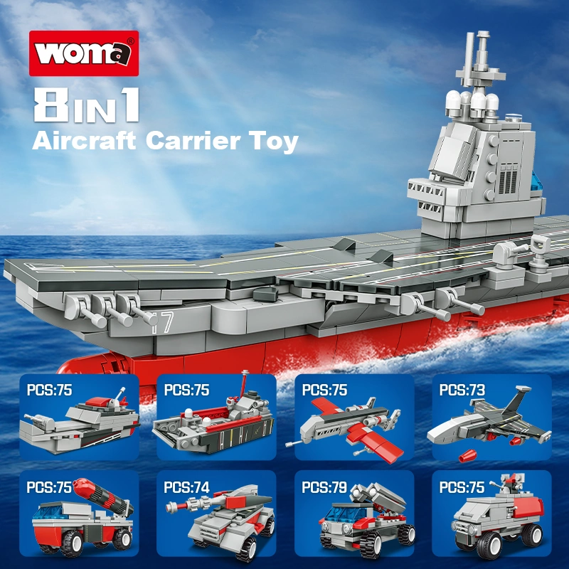 Woma Toys C0841 Student 8 in 1 Aircraft Carrier Kids Car Child Plane Educational Children Ship Bricks Building Blocks Toy Moc Game