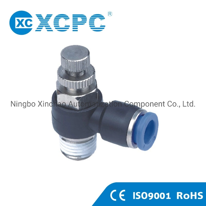 Xcpc Pneumatic Manufacturer الصين مصنعي المعدات الأصلية (OEM) الموردون BSPP أداة التحكم في سرعة مؤشر الترابط تركيبات الموصل السريع البلاستيكية التي تعمل بالضغط مع حلقة دائرية