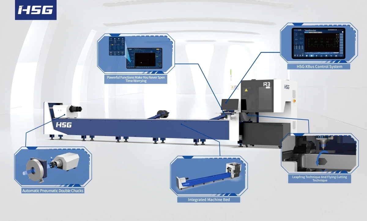 3000W CNC Fiber Laser Cutting Machine for 20/50/100/200mm Iron/Steel/Aluminum Tube