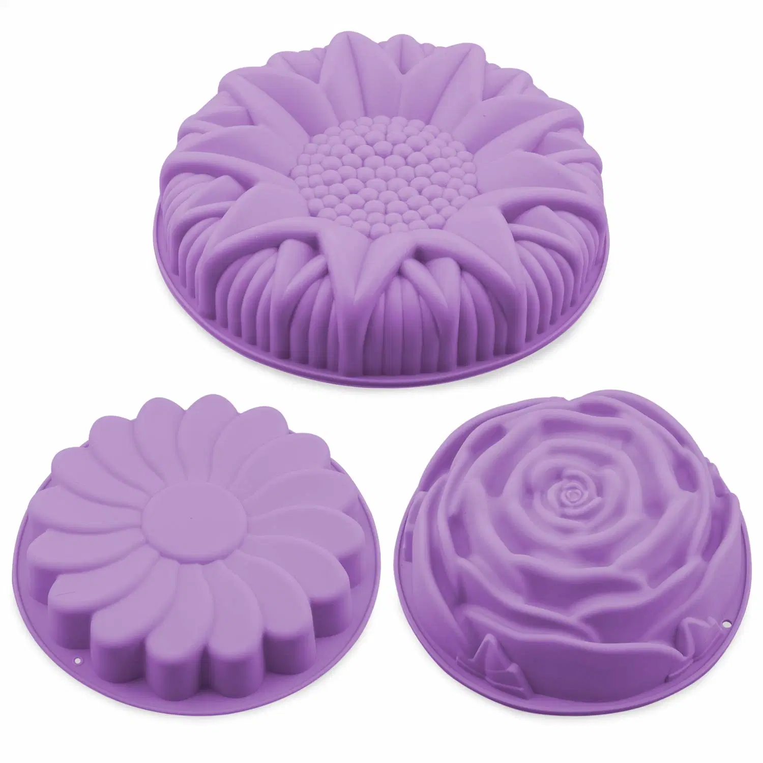 3 Pack Non-Stick Flower Shape Silicone Cakes Pan Bread Pie Flan Tart Jello Molds