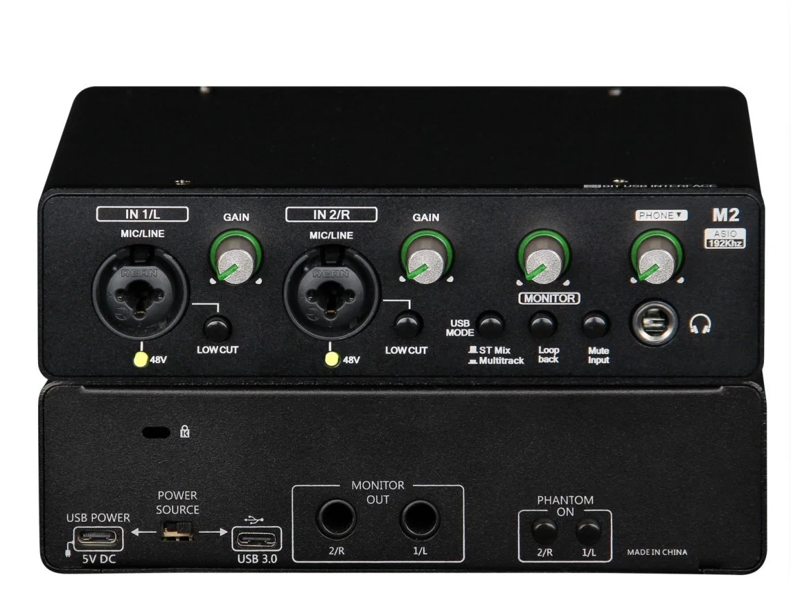 Hot-Sale m2. M4 Soundkarte Audio Interface 192kHz 24bit Professional Recording Support ASIO