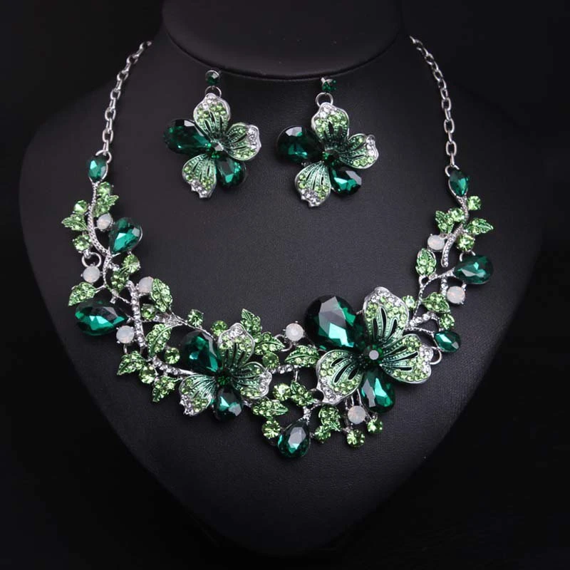 Fashion Jewelry Necklace Earring Set Crystal Glass Necklace Set