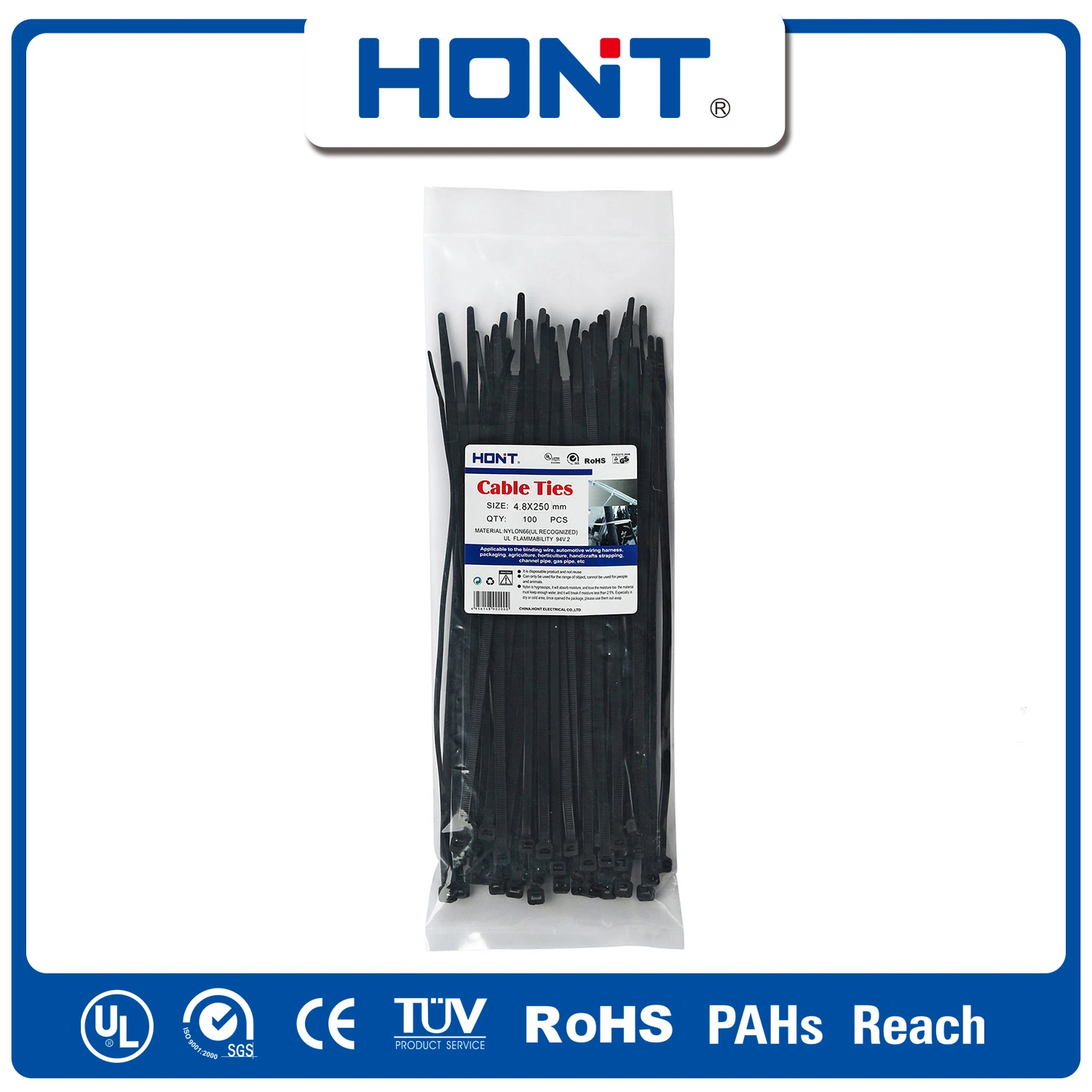 TUV Hont Bolsa de plástico + adhesivo exportación Carton / Bandeja de nylon Ties Accesorios de cable