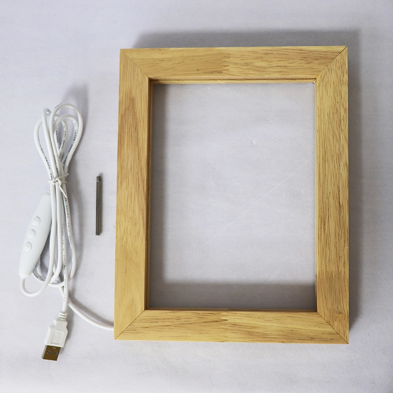 Wholesale/Supplier Dimmer Switch Oak Wooden LED Photo Frame USB Power Decorative Desk Table Lamp for Acrylic