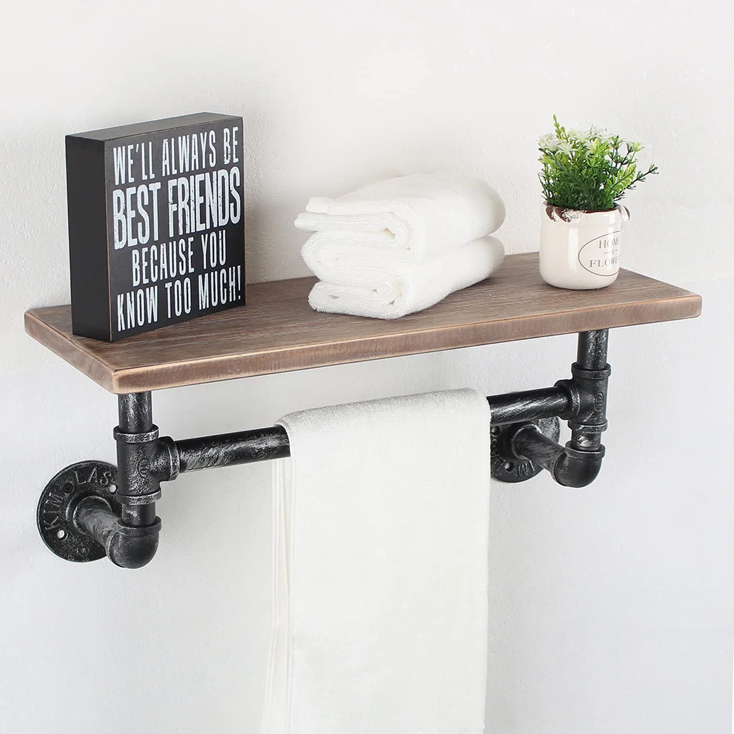 Towel Rack Toilet Paper Holder Roller Industrial Pipe Shelf Bathroom Industry Style Metal Pipe Wood Rack