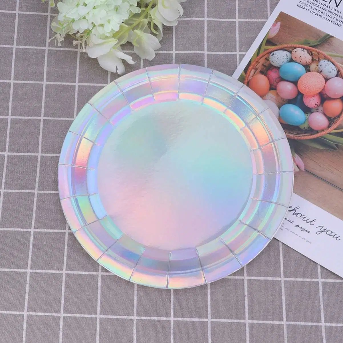 Custom Logo China Supplier Rainbow Laser Paper Plate Disposable Rainbow Laser Tableware