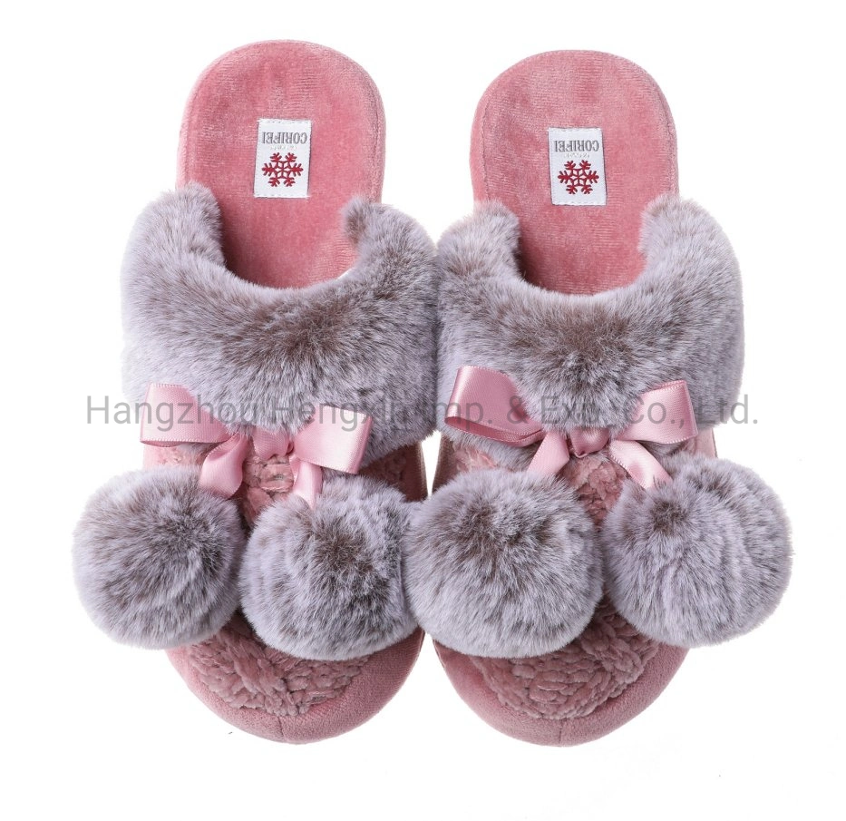 Grau Farbe Frau Plüsch Slipper New Design Mode Winter Slipper Bequemer Frauenschuh