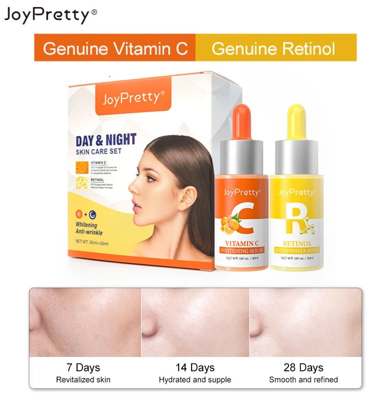 Suero de piel de Vitamina C de etiqueta privada para el tratamiento de la hidratación Arrugas día y Noche blanqueamiento suero piel conjunto