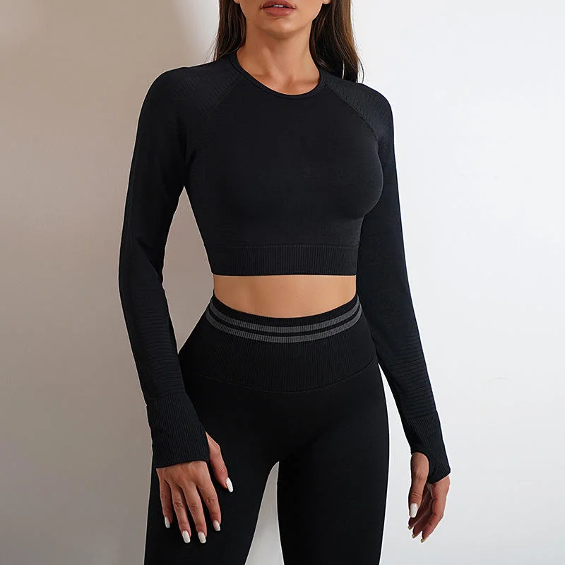 2pcs caliente perfecta Gimnasio Venta de ropa deportiva la ejecución de tejido transpirable de Yoga ajustada de manga larga de desgaste conjunto Gimnasio