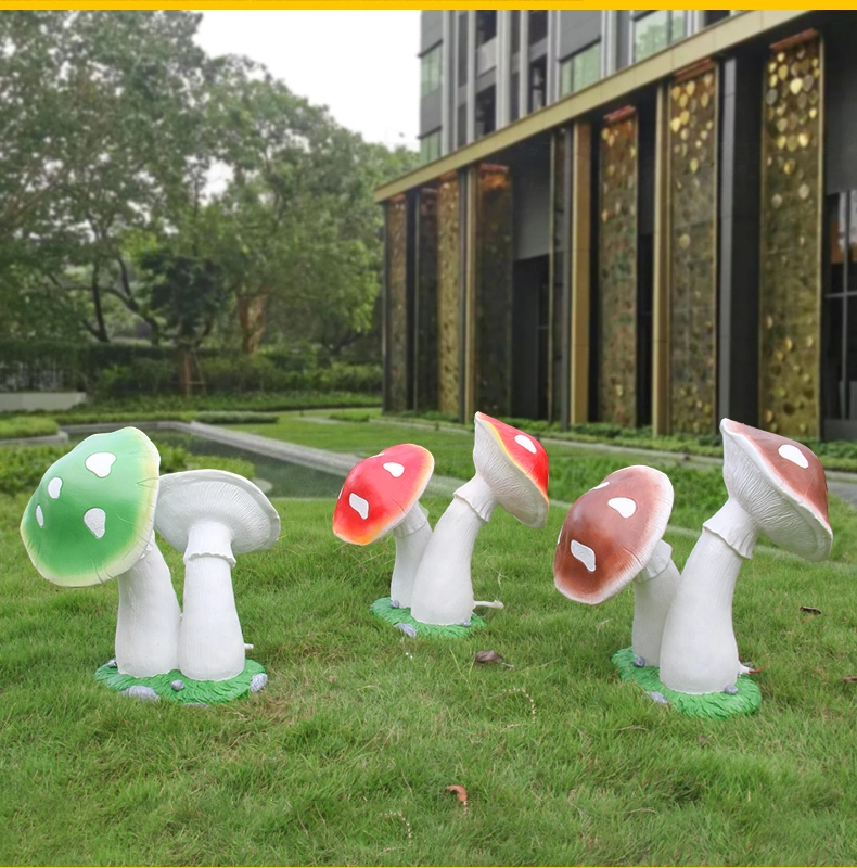 3D Fiberglass Cute Mushroom Light Garden Lawn Landscape Decoration Solar Powered Lights Waterproof LED Ground-Inserted Lamp