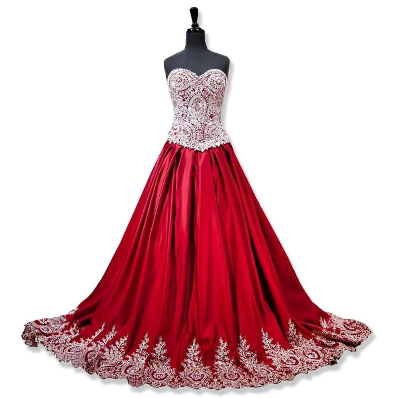 Beaded Party Prom Gown Red Wedding Vestidos Lace Evening Dress P16100