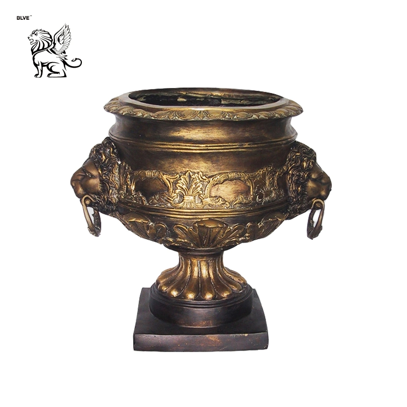 Outdoor Large Antique Animal Statue Brass Lion Head Flowerpot Bfc-013