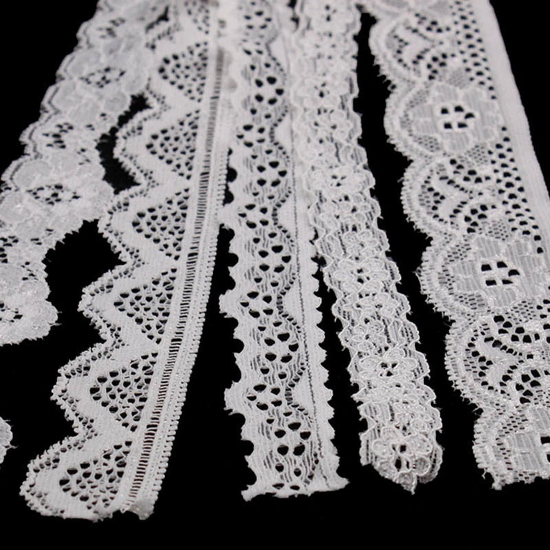 3cm/5cm/6.8cm/10cm20cm Elasticated Double Edge Decorative Wrap Knitted Flower Mesh Nylon Lace Trim for Lingerie or Ladies Dress