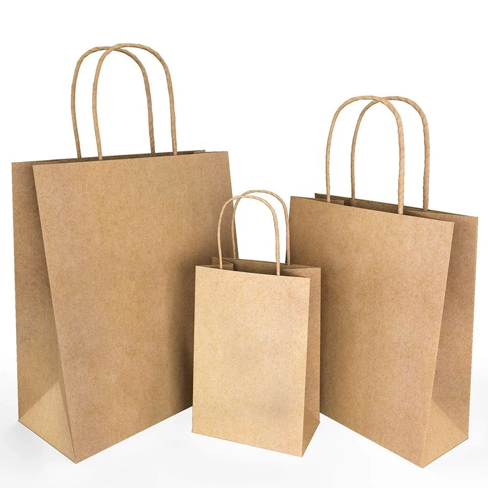 Cadeau de gros de vêtements personnalisés de l'emballage à emporter un sac de shopping sac de papier Kraft avec votre propre Logo