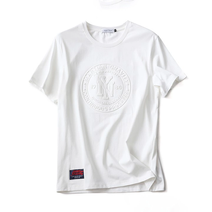 Custom Fashion Cotton Men Embossed T Shirt Organic Pima Cotton White Oversized Graphic Plain Custom Embossed T Shirt