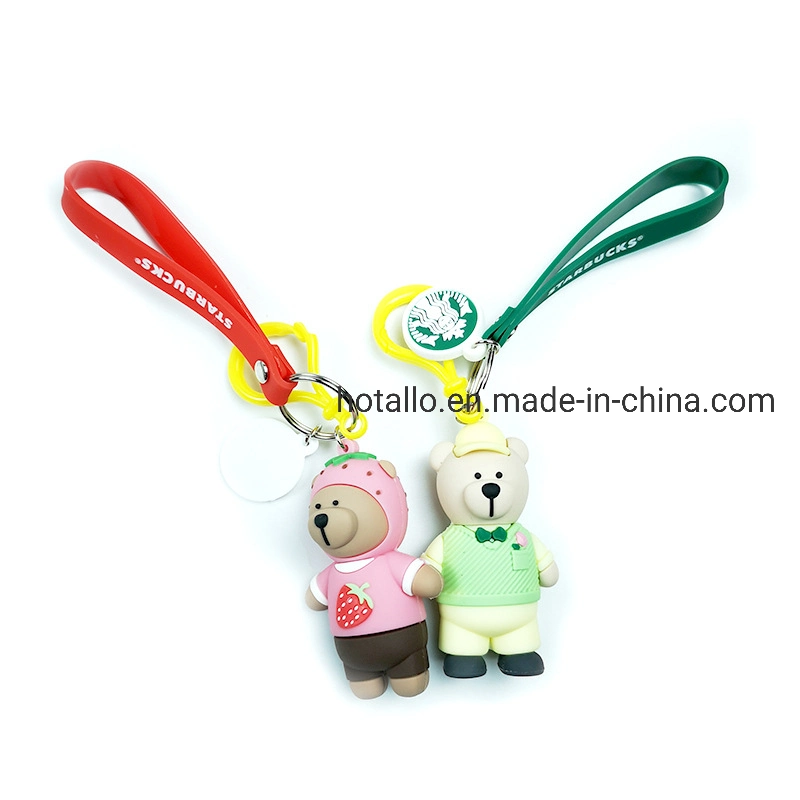 Customized Starbucks Christmas Promotion Gift Cartoon Bears Soft PVC Keychain