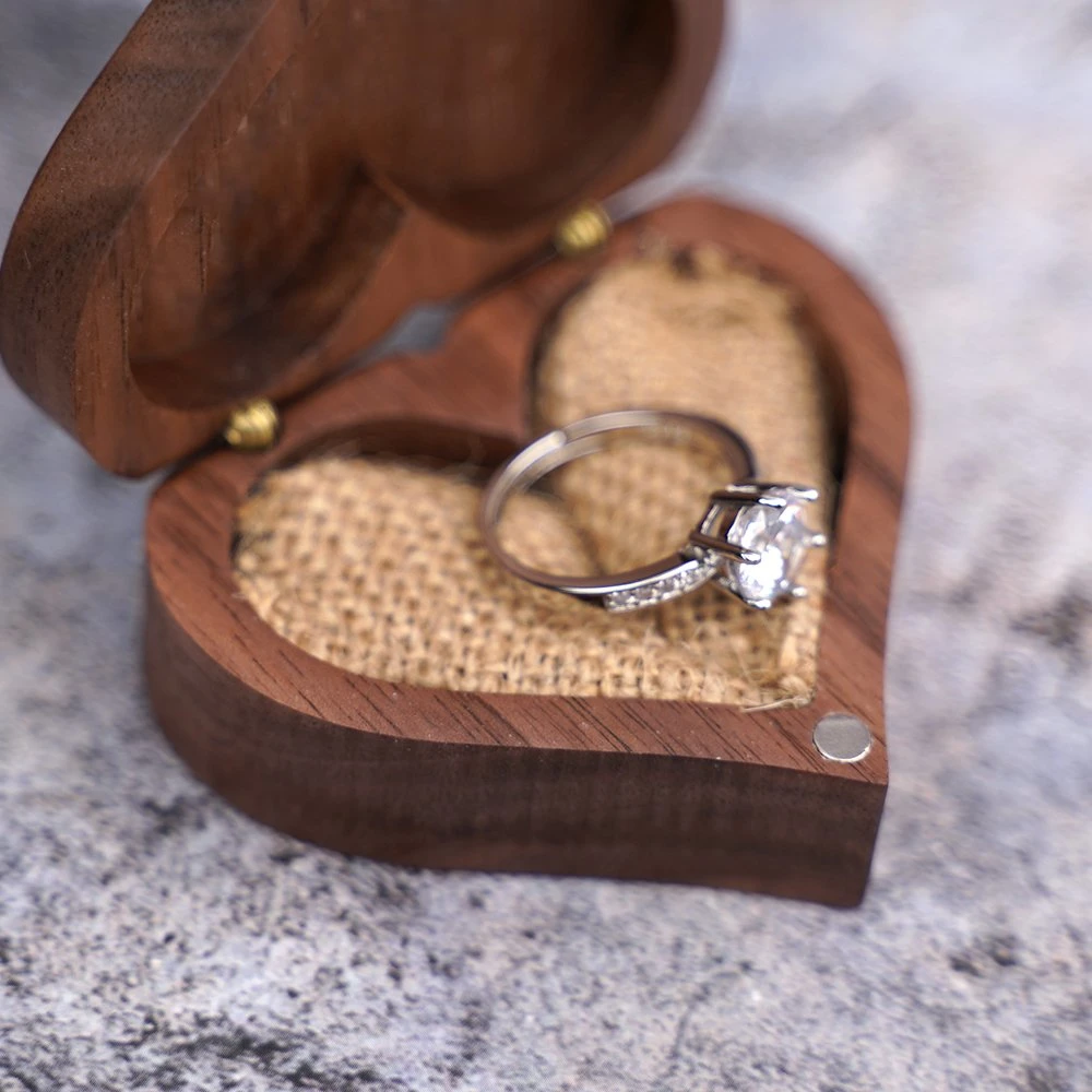 Engagement Ring Box Jewelry Wooden Box Lover Heart Walnut Packaging