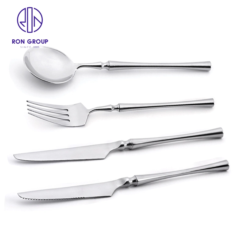 Western Restaurant Hotel Kitchen Slim Handle Knife Spoon Fork Solid Talheres de aço inoxidável Gloss Silver