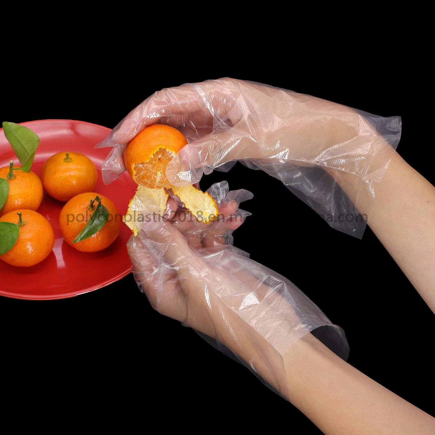 Guantes desechables de PE transparente para la cocina de calidad alimentaria mediante