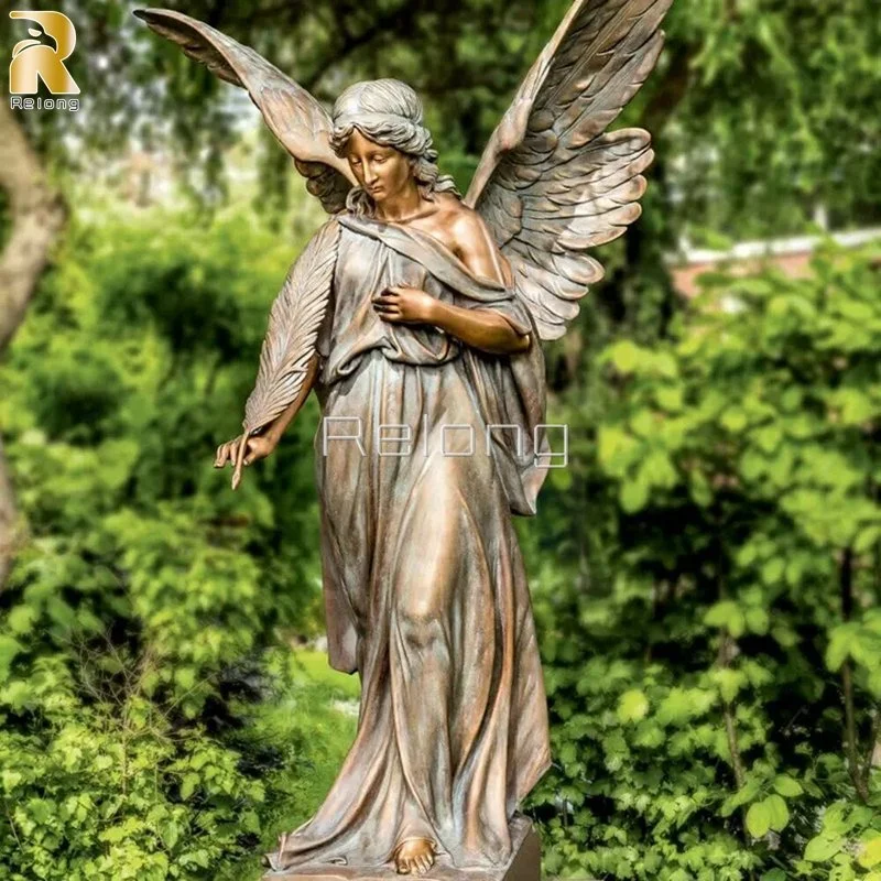 High Quality Outdoor Bronze Casting Guardian Angel Holding Feather Sculpture