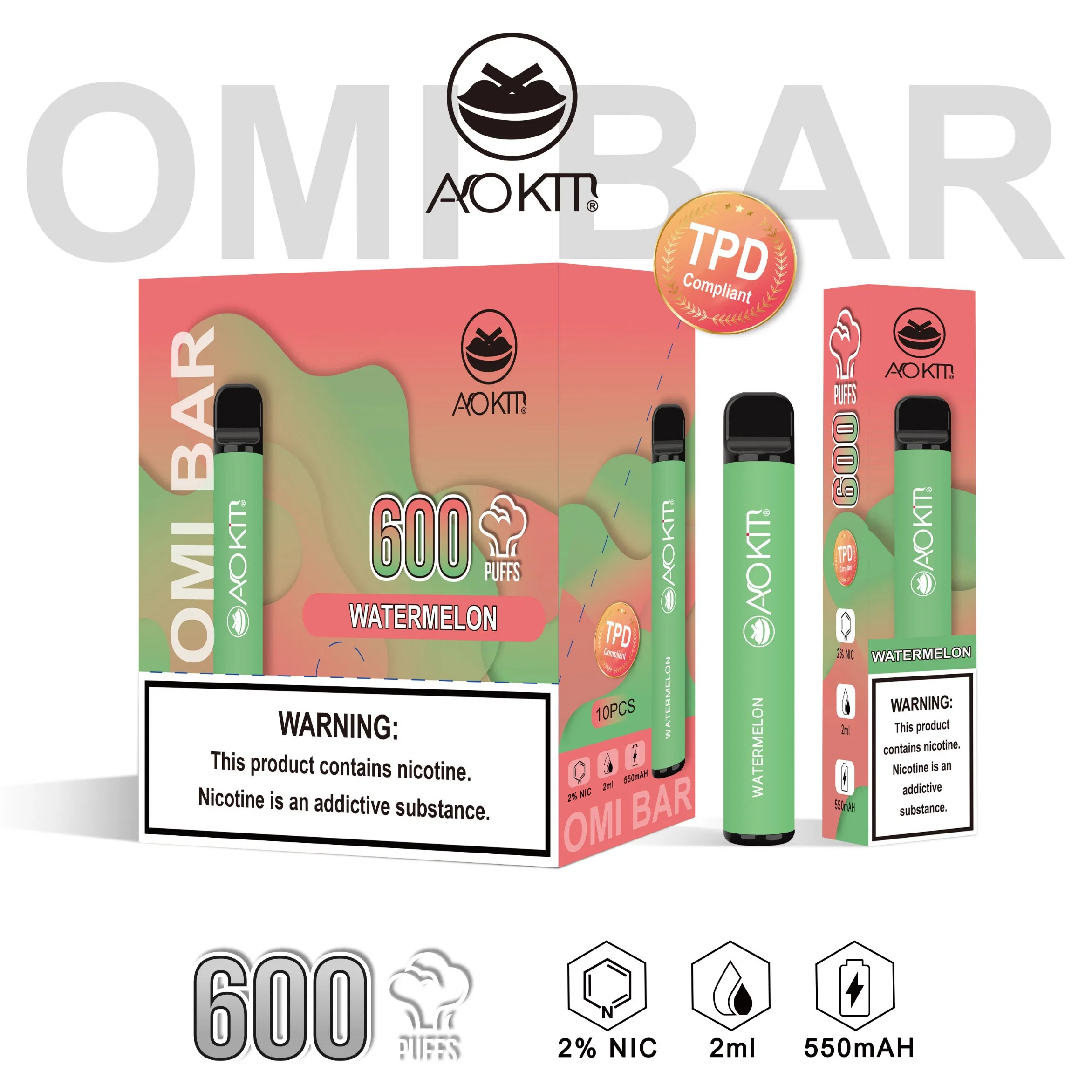 E-pipe Aokit 600 fuff cigarette électronique avec OEM/ODM d'origine DPT Pot de cartomizer jetable en gros Ecog Factory