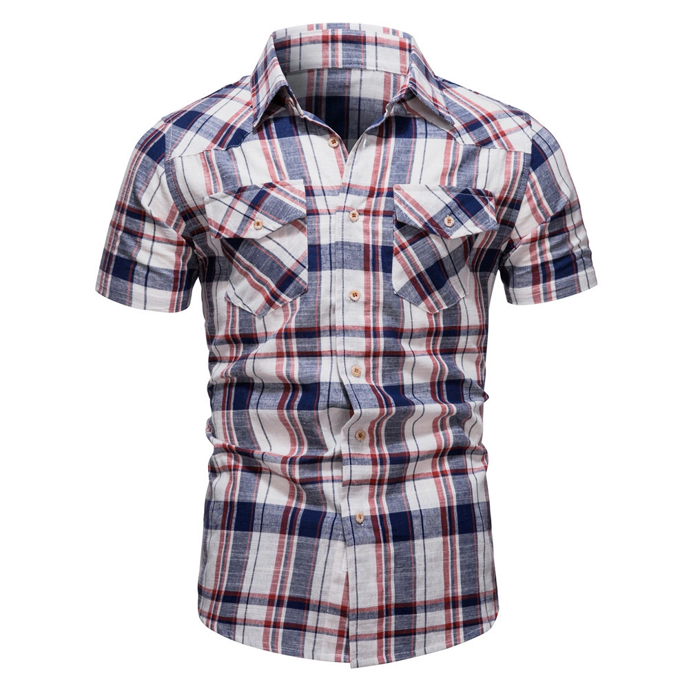 Hombres camiseta Plaid 100% algodón de Verano de manga corta camisas para hombres moda casual de negocios sociales camiseta para hombres