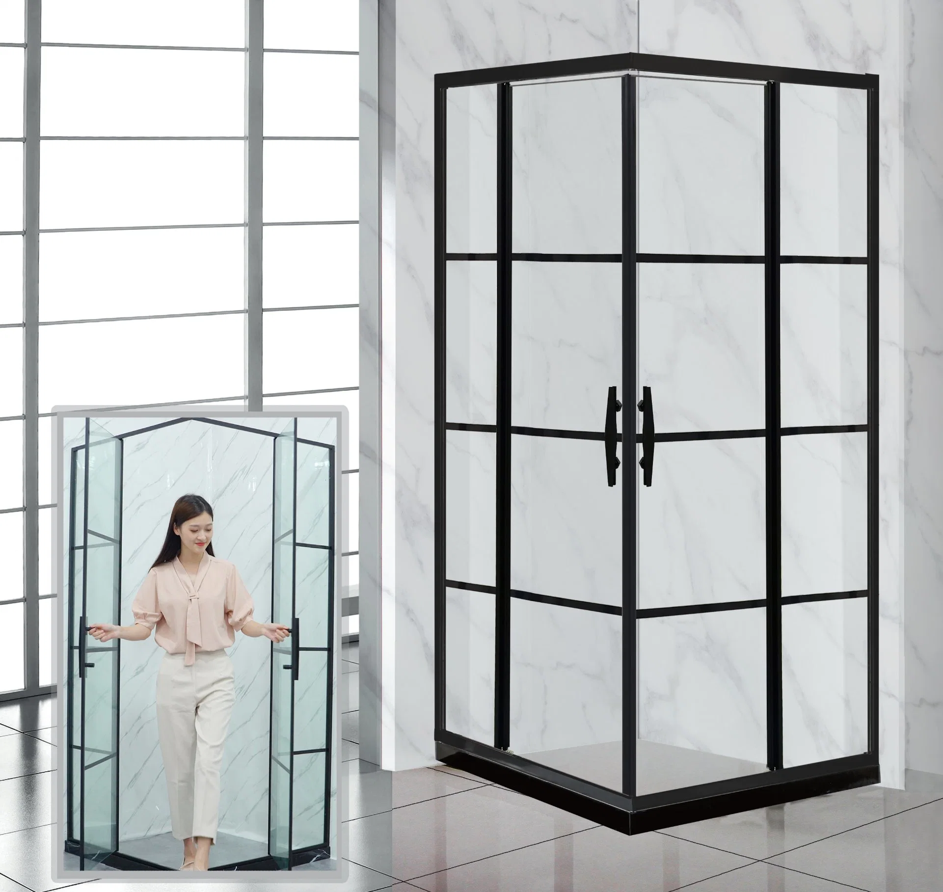 Square 5/6/8mm Tempered Bathroom Sliding Shower Door Cabin Room