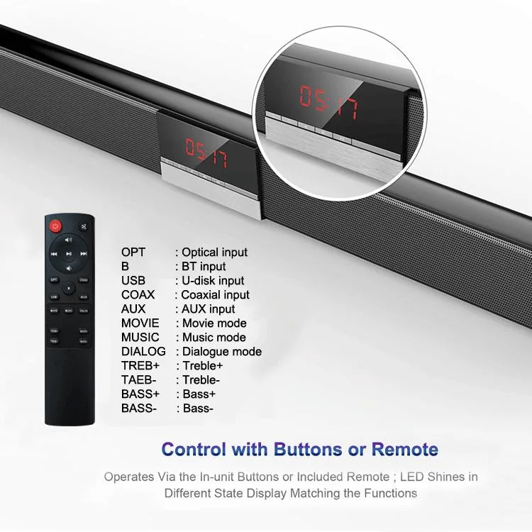 2.0 Channel Miboard 40W Wireless Soundbar Speaker with Bluetooth Version 5.0+EDR RCA Aux USB Optical