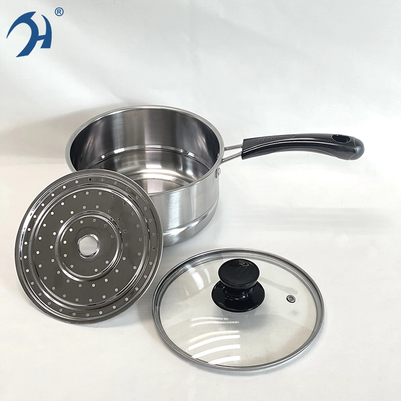 2024 Hot Sale Stainless Steel Sauce Pot Glass Lid Kitchen Appliance with Steamer