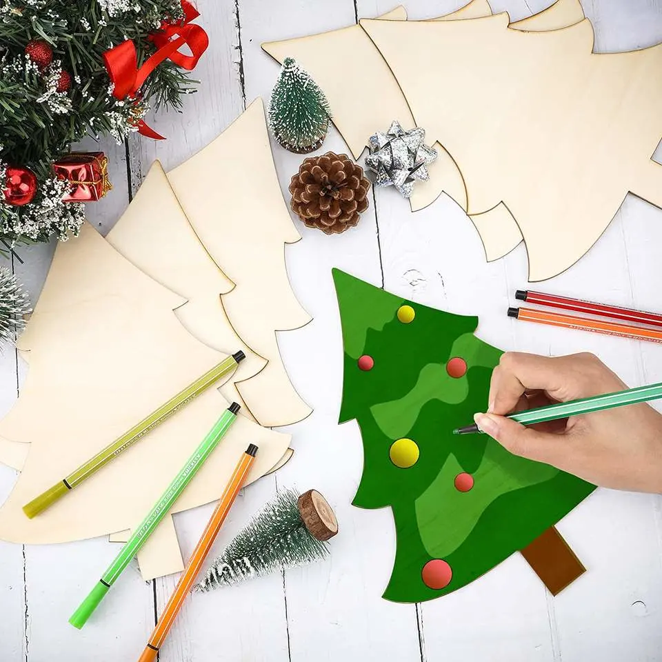 Wooden/Wood Christmas Tree for Kids Painting Cutout Ornaments X'mas Blank Craft