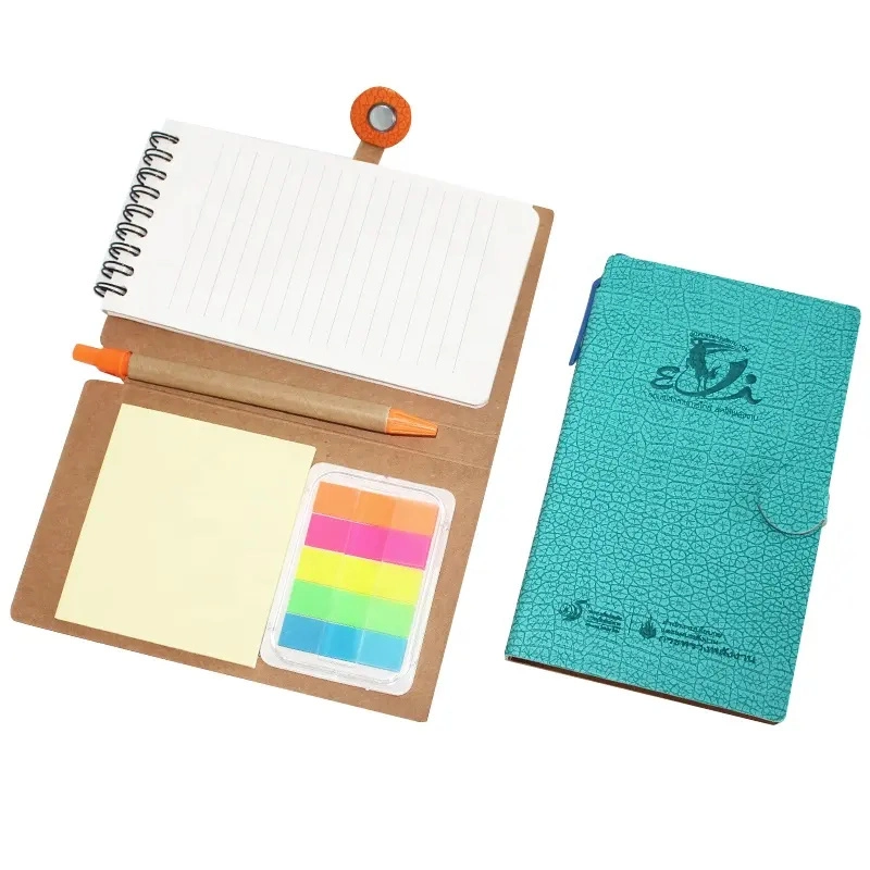 Custom Kraft Soft Cover Notebook Spiral Wire A4 Memo Pad Cute with Sticky Notes and Pen